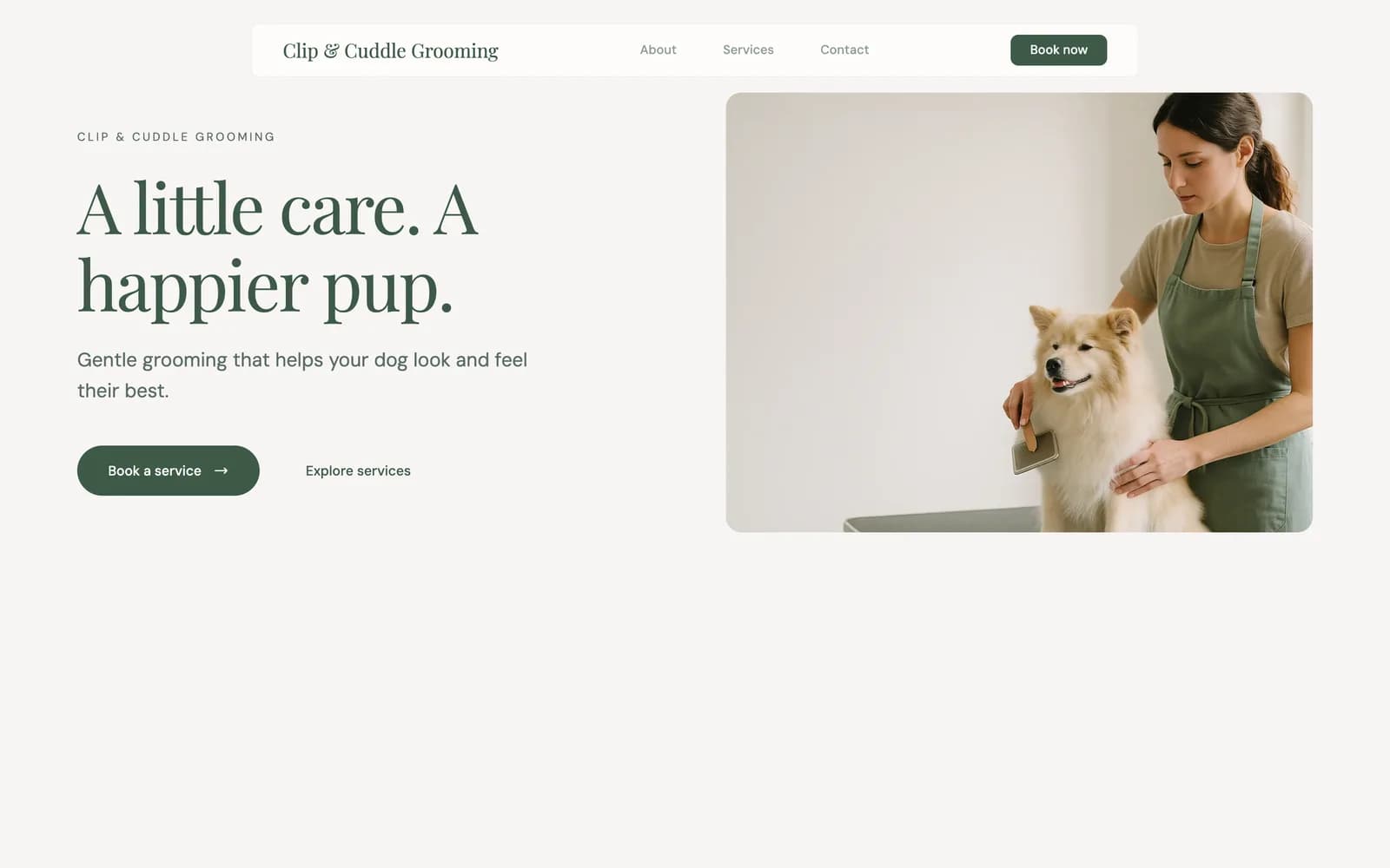 Clip & Cuddle Grooming sample website with relevant imagery and online booking