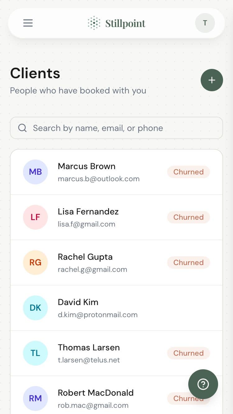 Client list. Browse session history