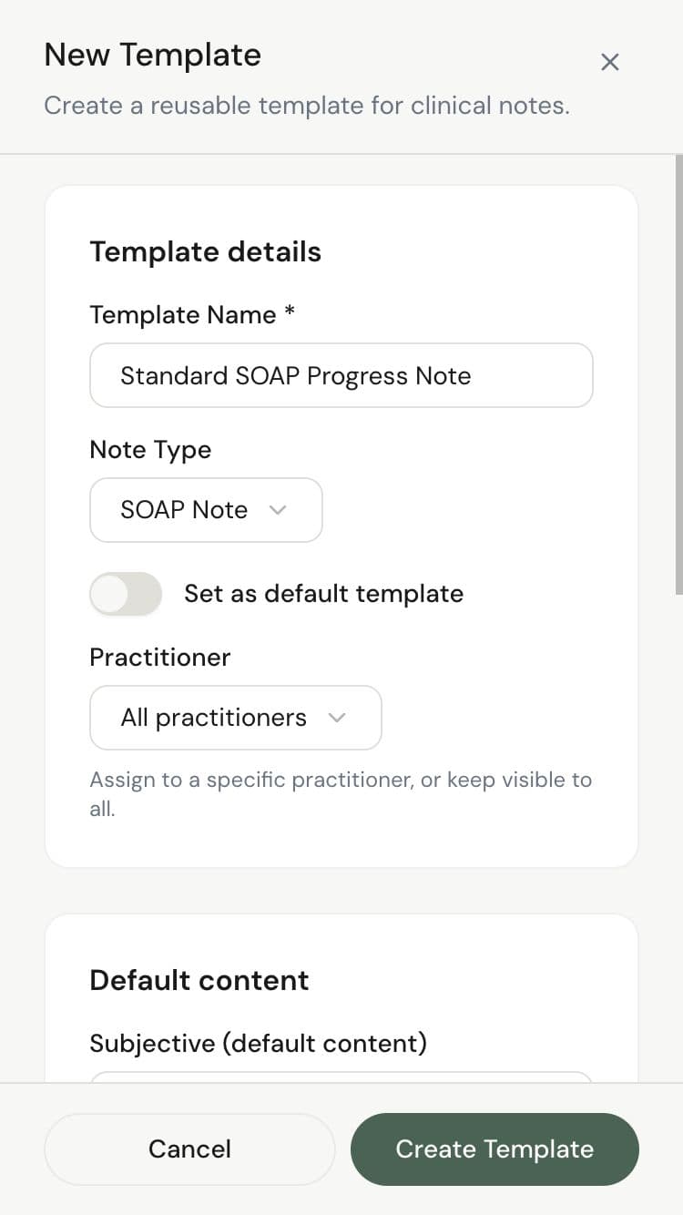 Editing a SOAP note template