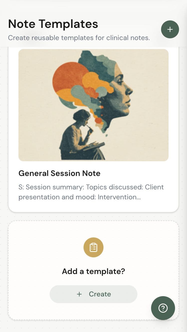 Note templates list. Choose a starting point