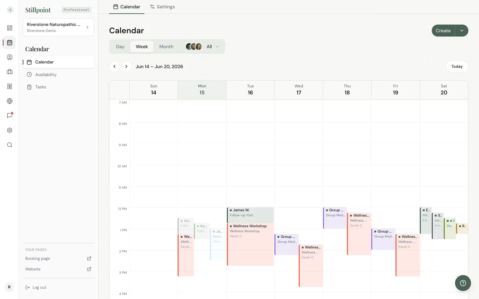 Weekly calendar with repeating appointments across every day