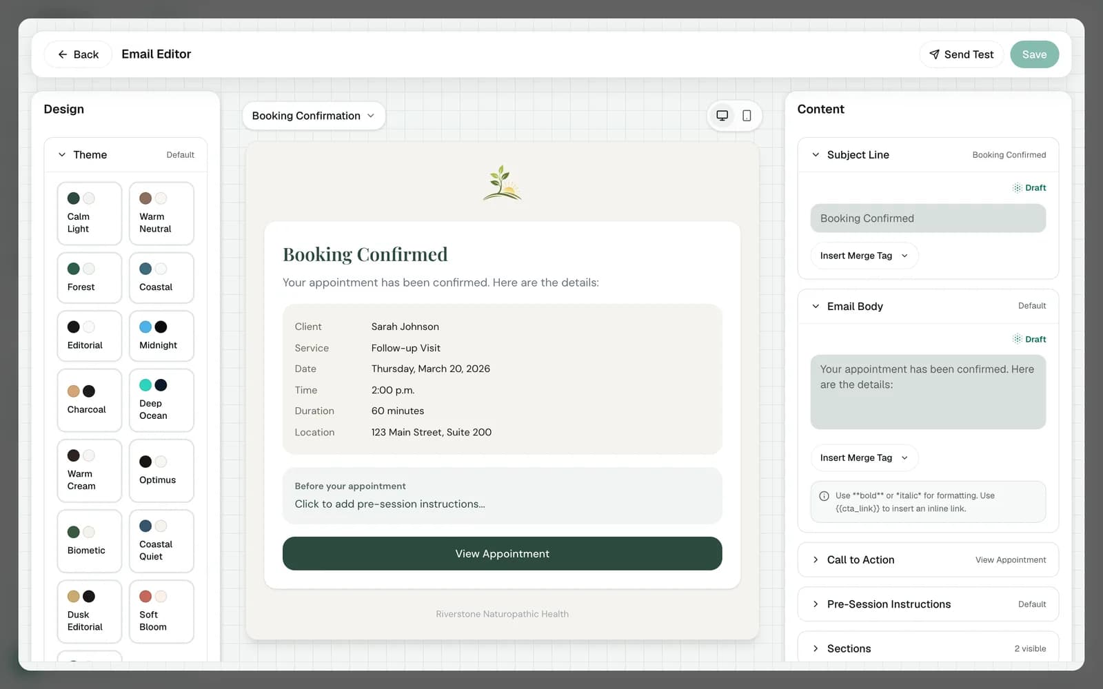Stillpoint email automation screen
