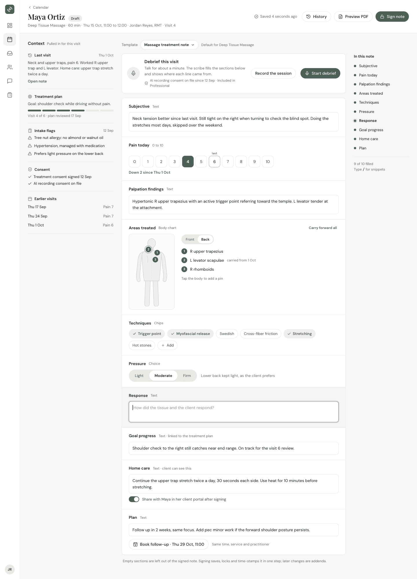 Stillpoint full-page clinical note workspace