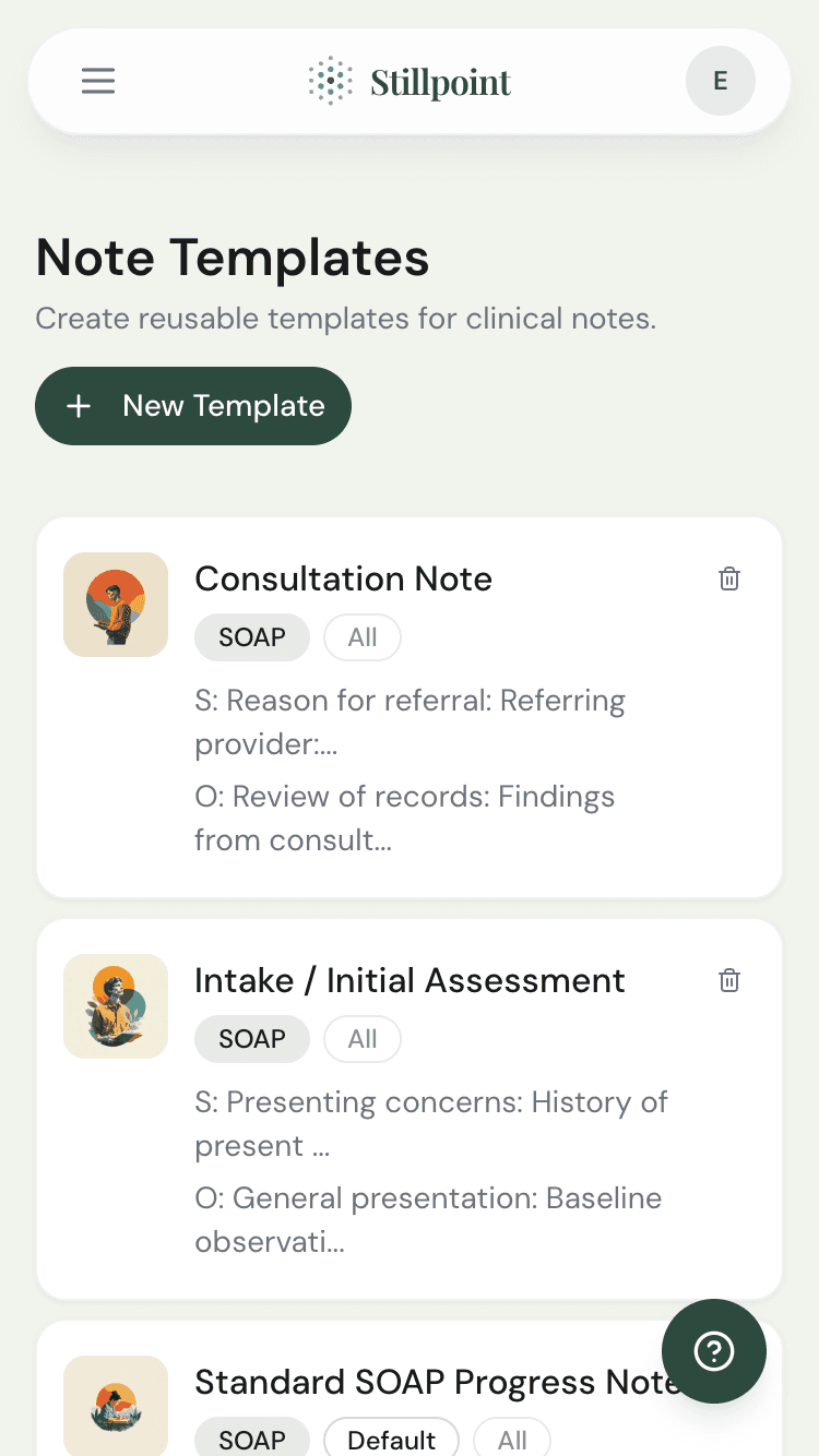 Note templates list — choose a starting point