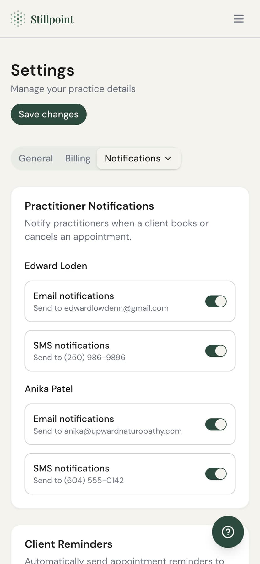 Notification settings on mobile