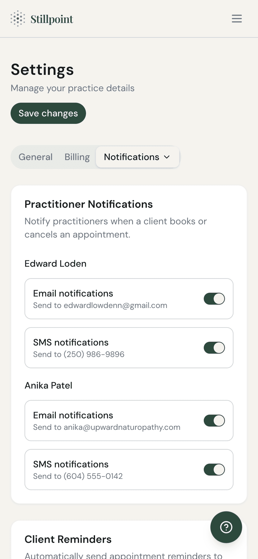 Notification settings on mobile
