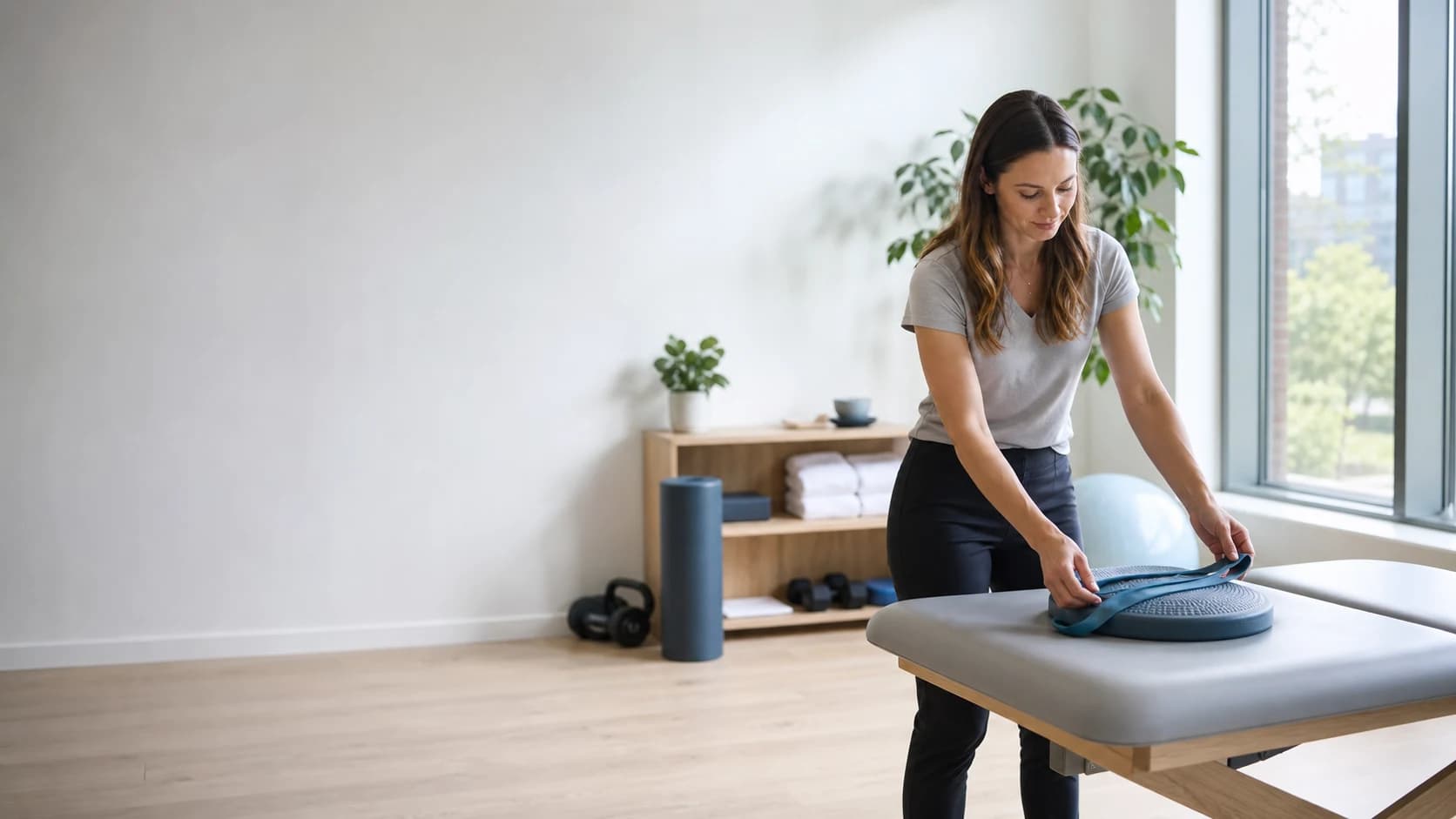 Physiotherapists practitioner in a bright, welcoming practice