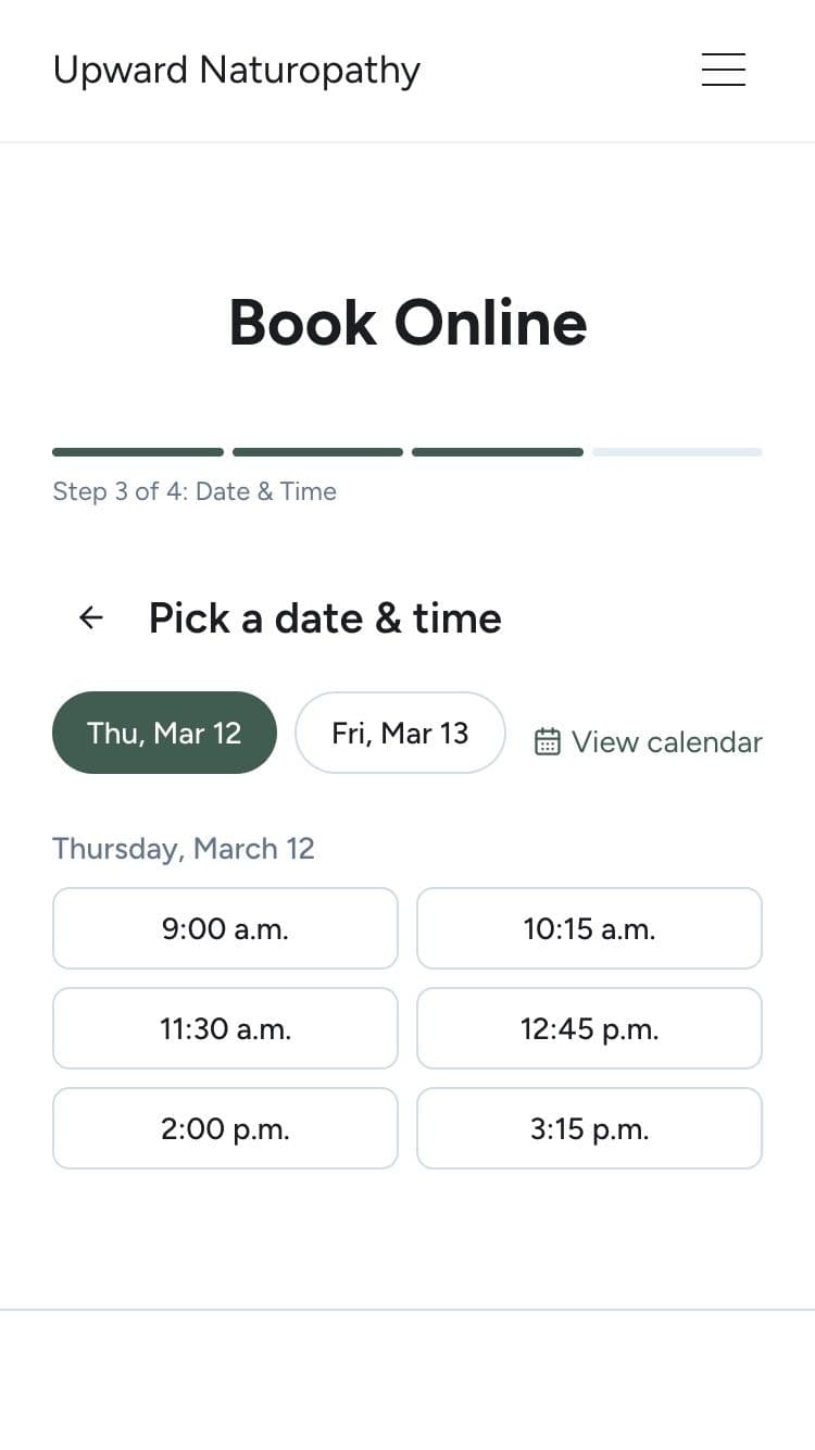 Date and time selection step