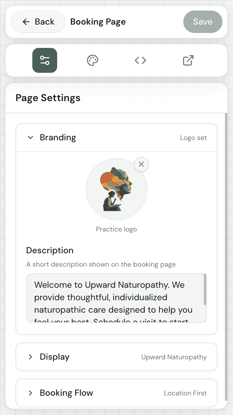 Booking page branding settings