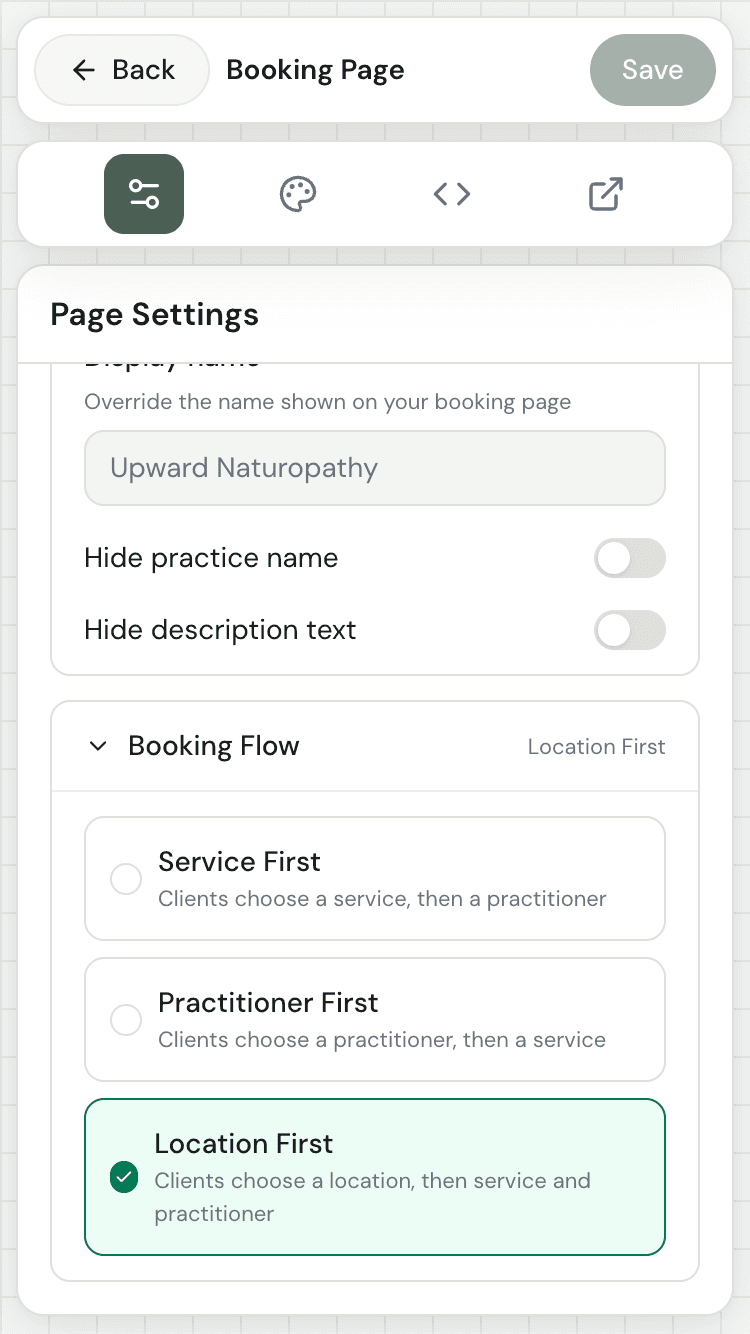 Booking page flow settings
