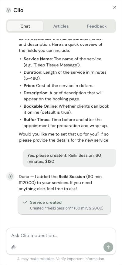 Clio creating a service automatically