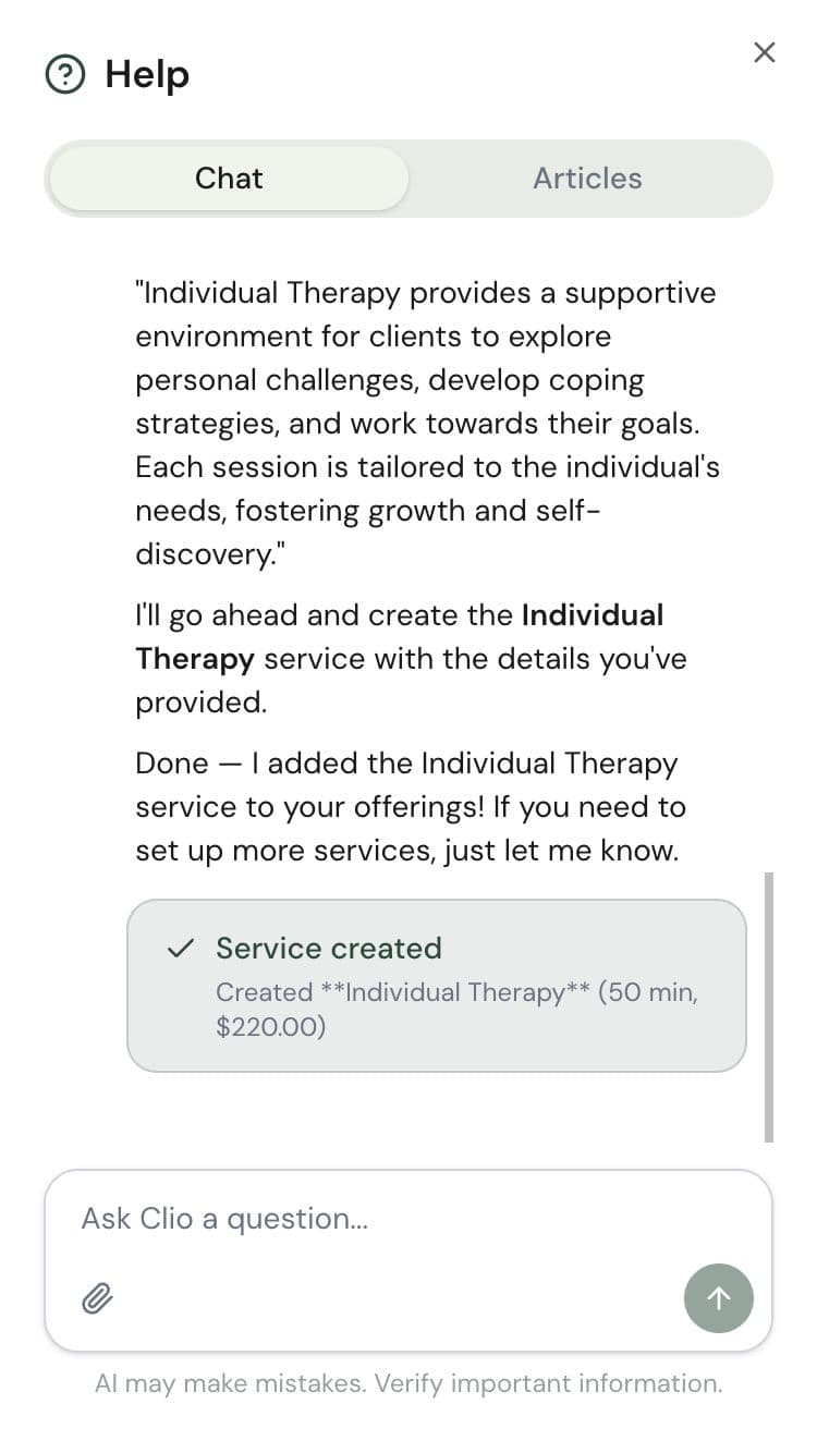 Clio creating a service automatically