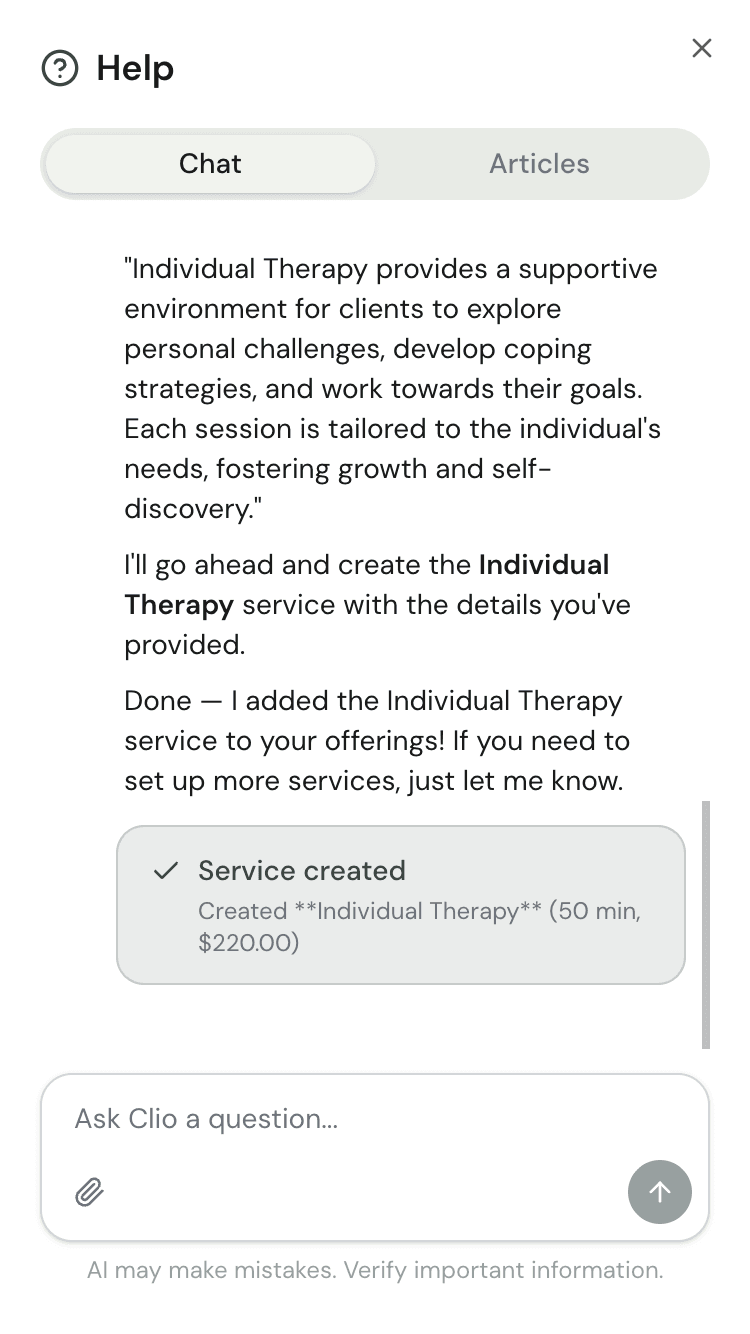 Clio creating a service automatically