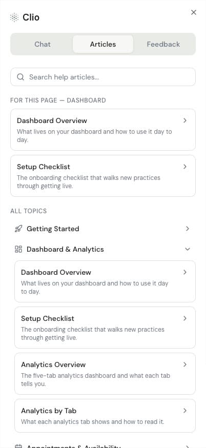 Clio help articles and topics