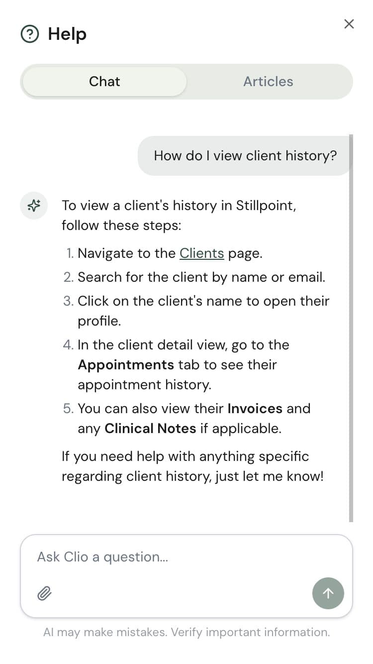Clio answering a practice question