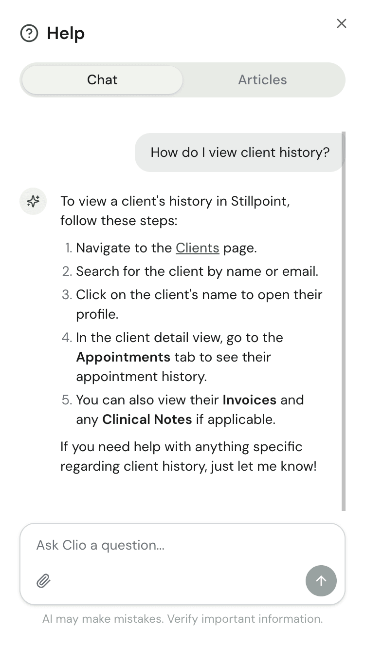Clio answering a practice question