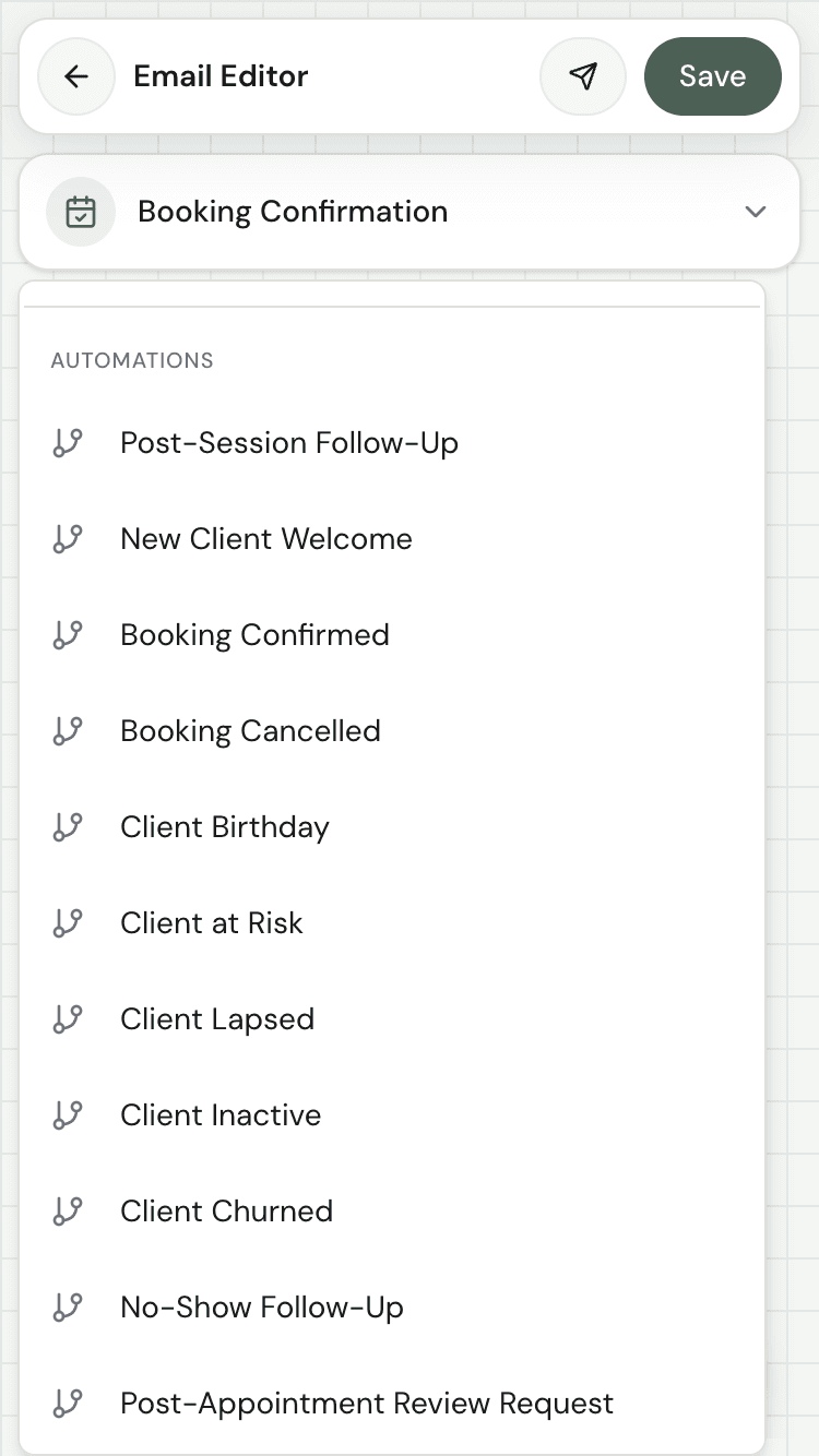 Email automations list on mobile