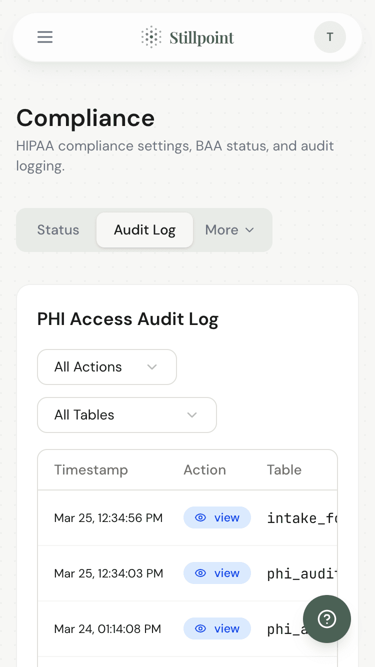 PHI access audit log
