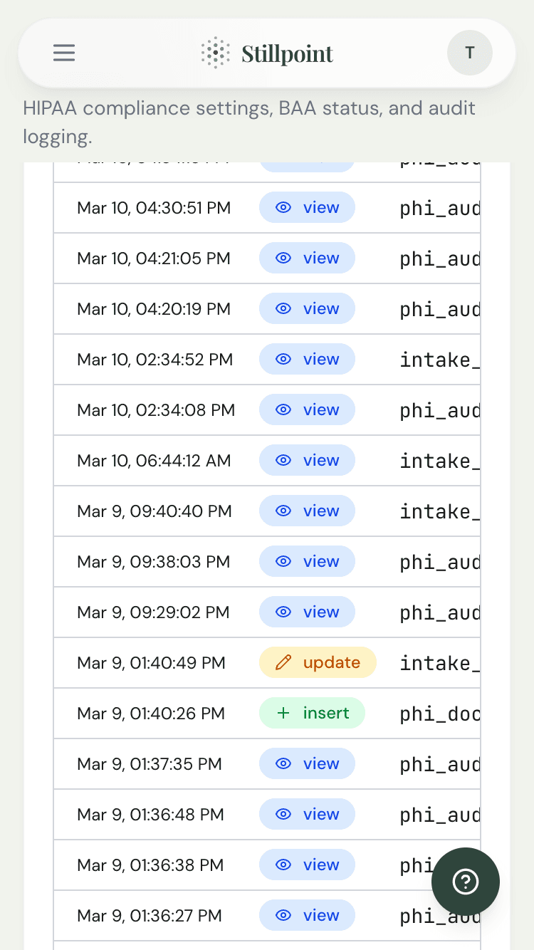 PHI access audit log