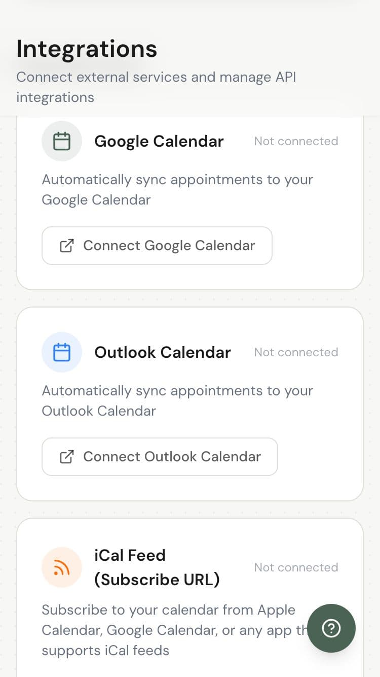 Google Calendar integration settings