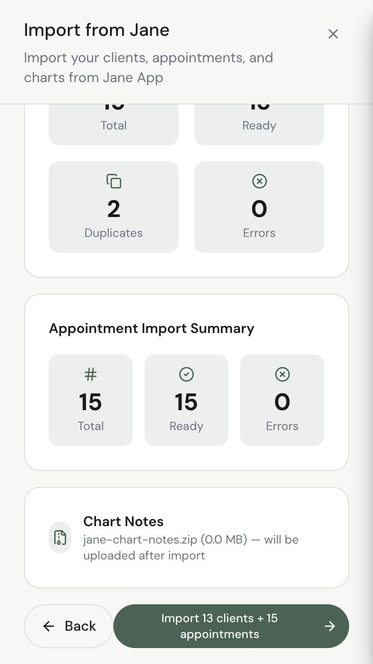 Import summary with statistics