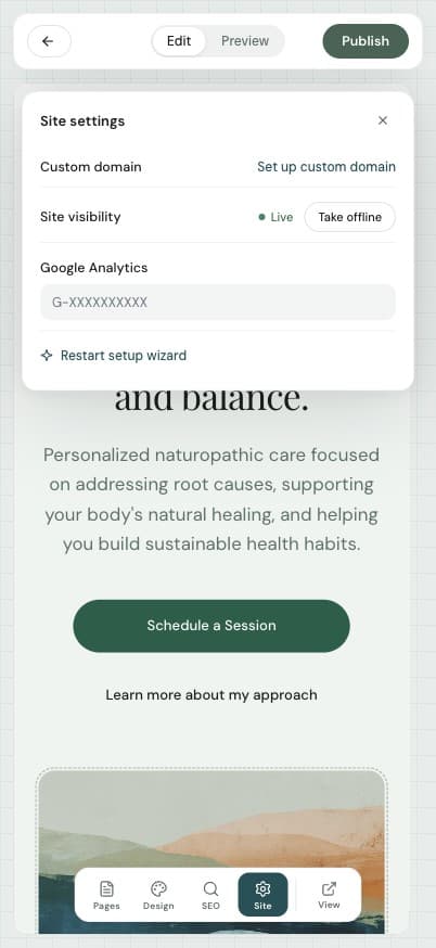 Website settings and domain configuration