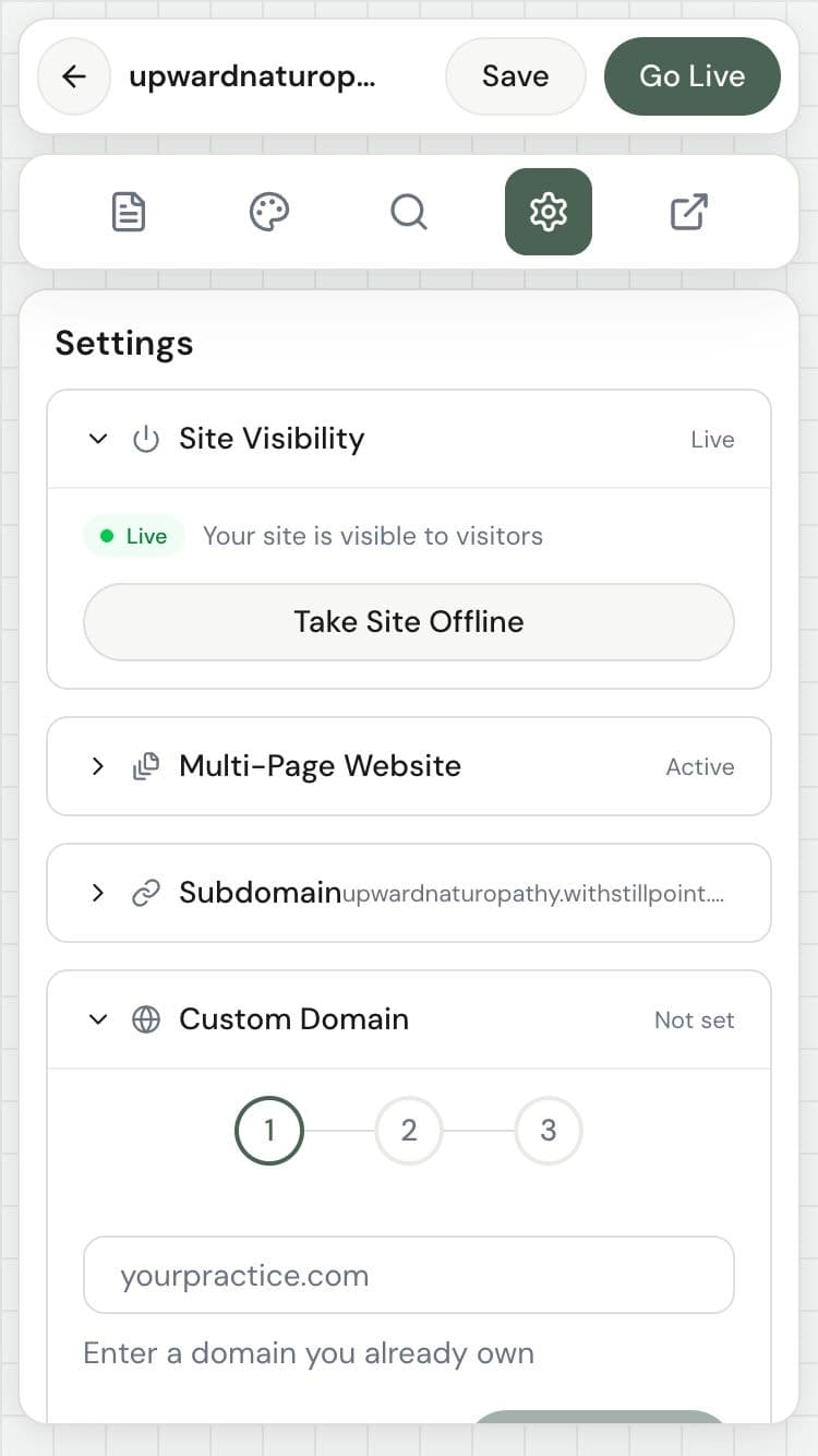 Website settings and domain configuration