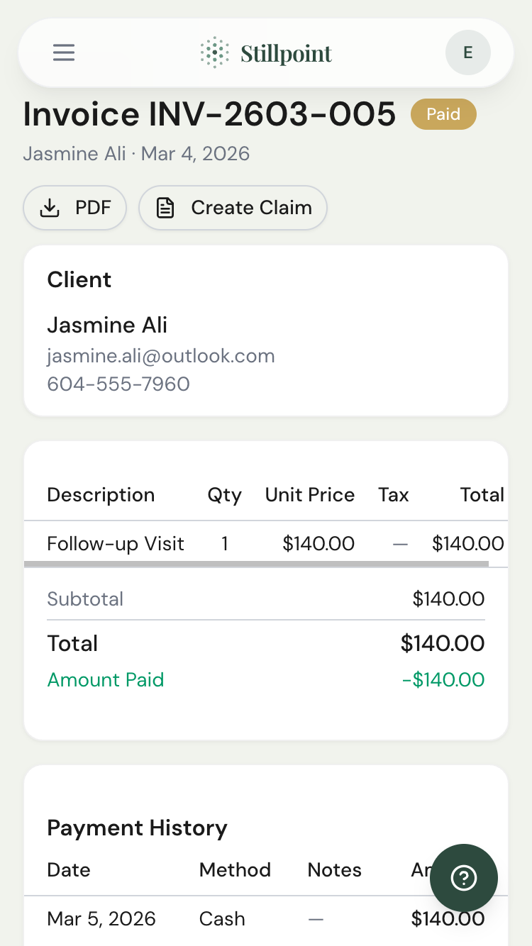 Invoice detail view showing paid status and line items