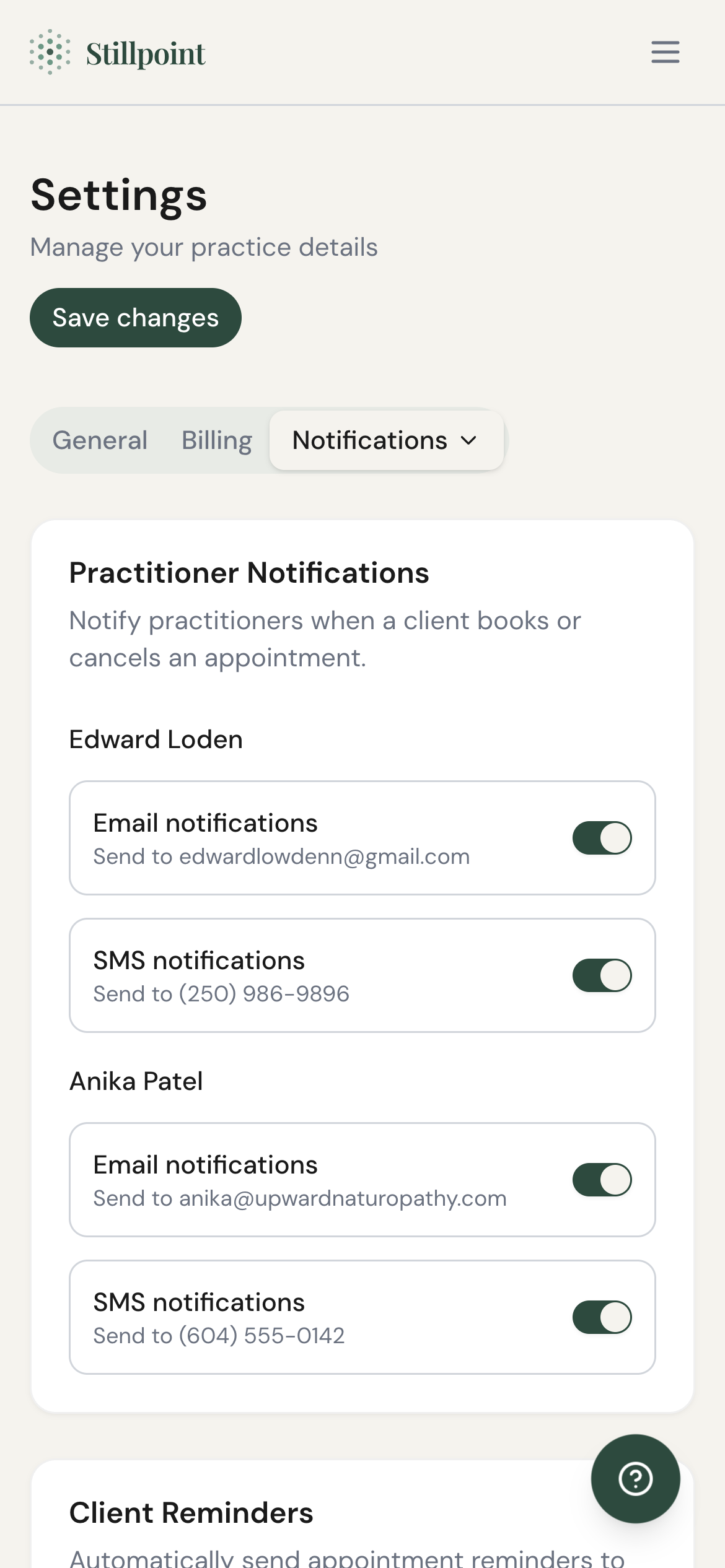 Notification settings on mobile