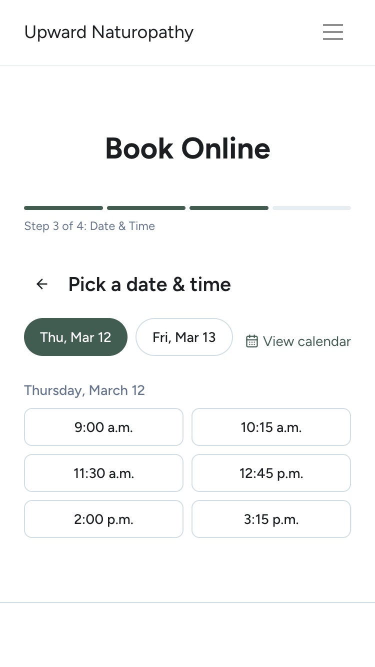 Date and time selection step