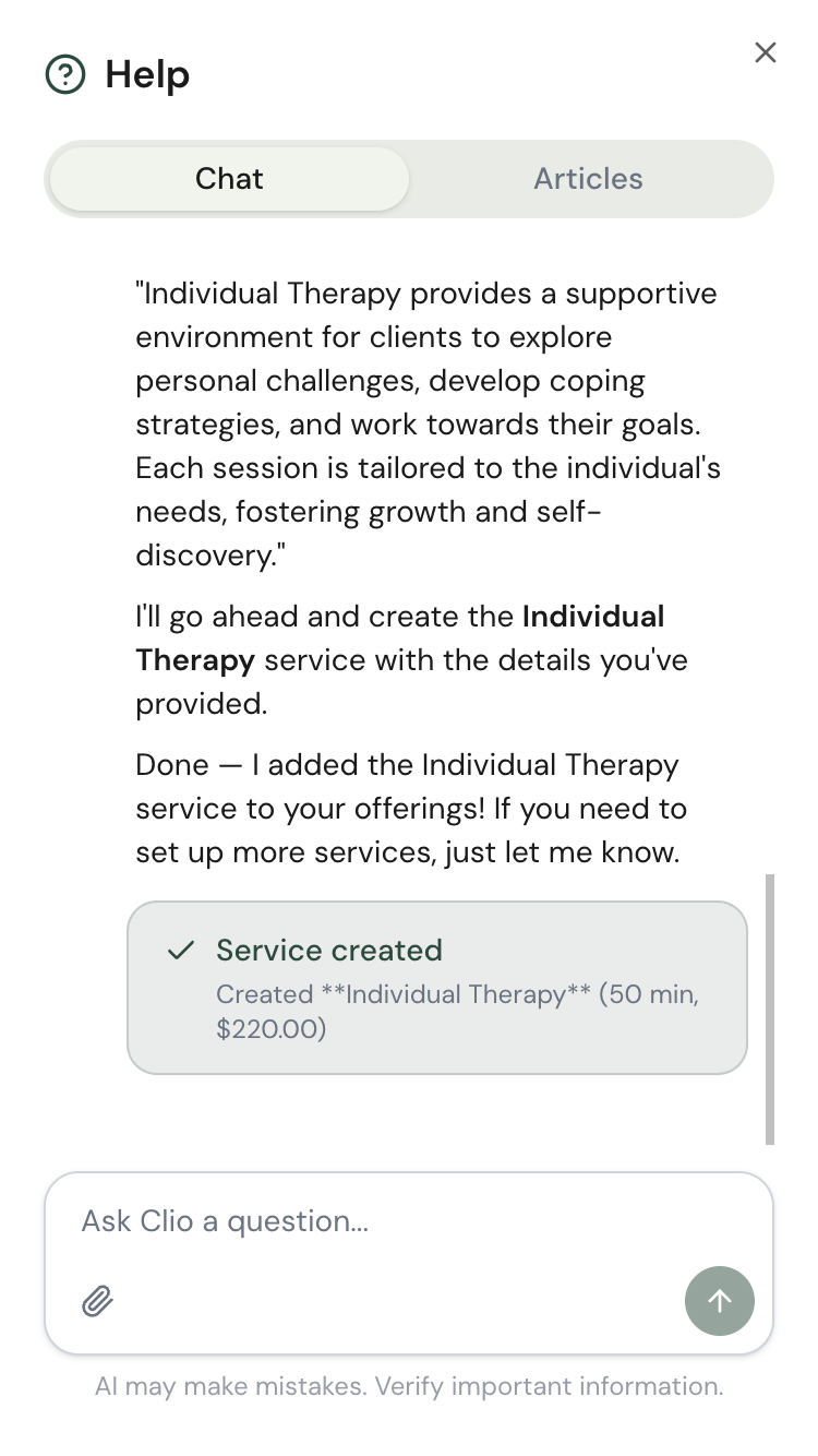 Clio creating a service automatically