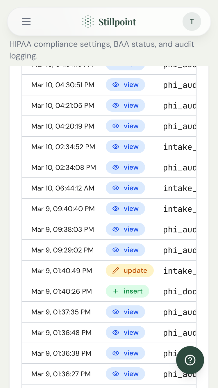 PHI access audit log