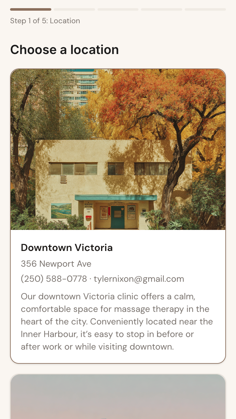 Client choosing a location during booking