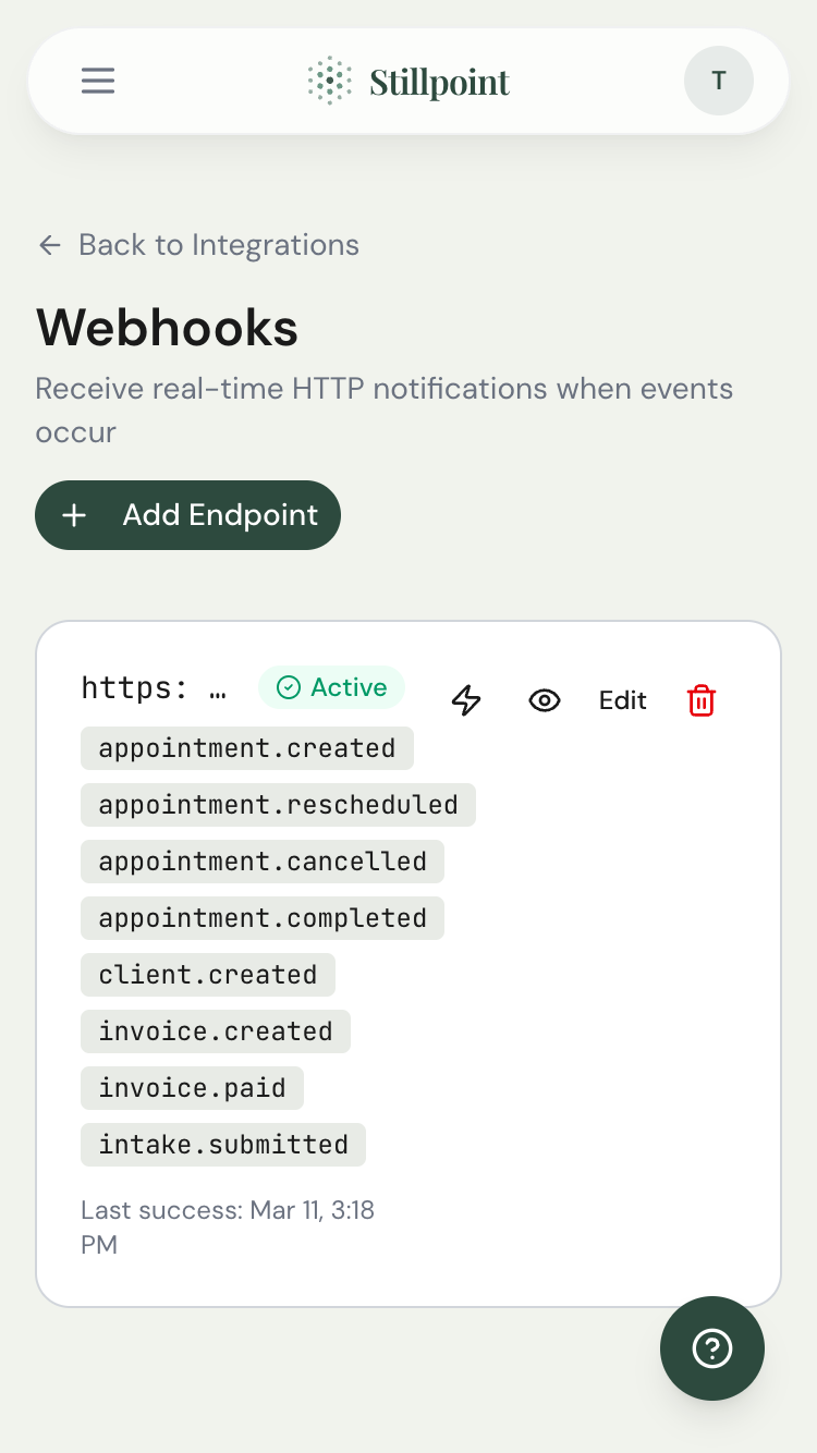 Webhooks management with active endpoint