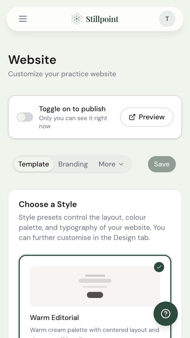 Website template selection